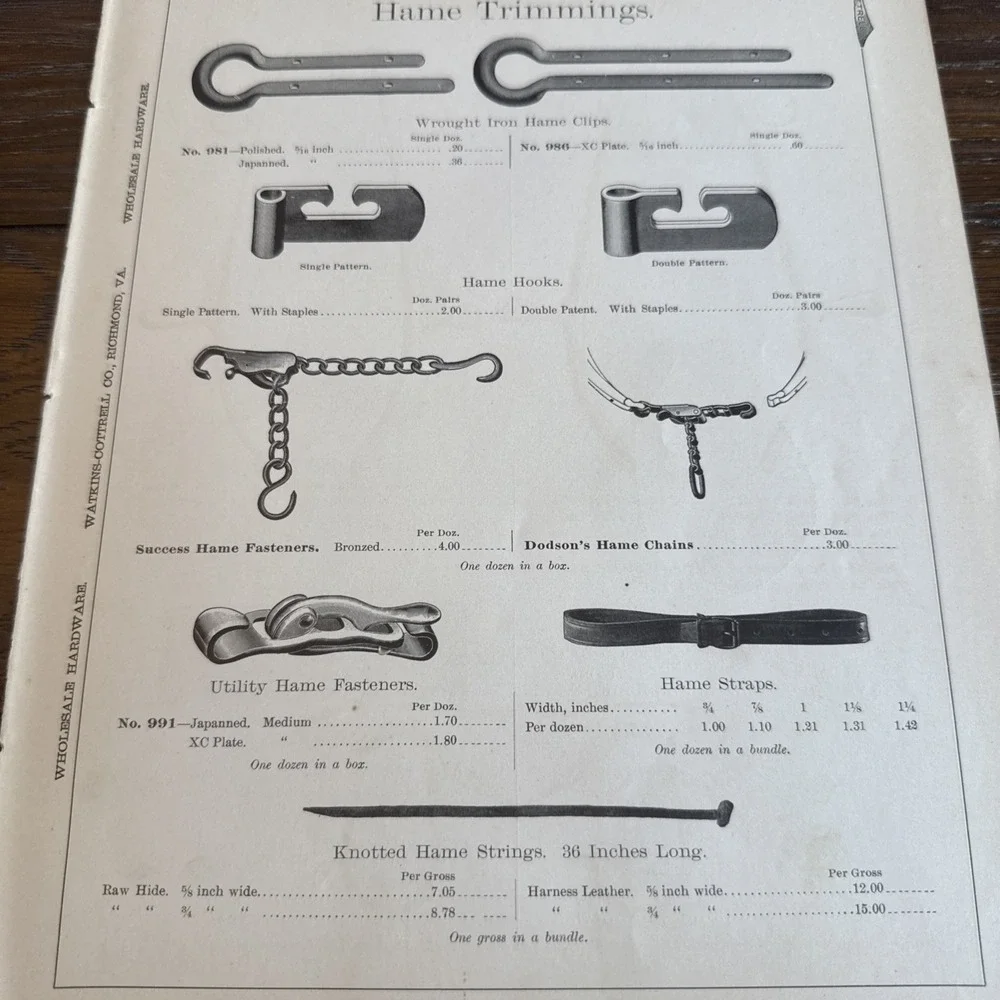 VTG Print Ad Horse Tack Wrought Iron Hame Trimmings Clips Fasteners Chains Pads
